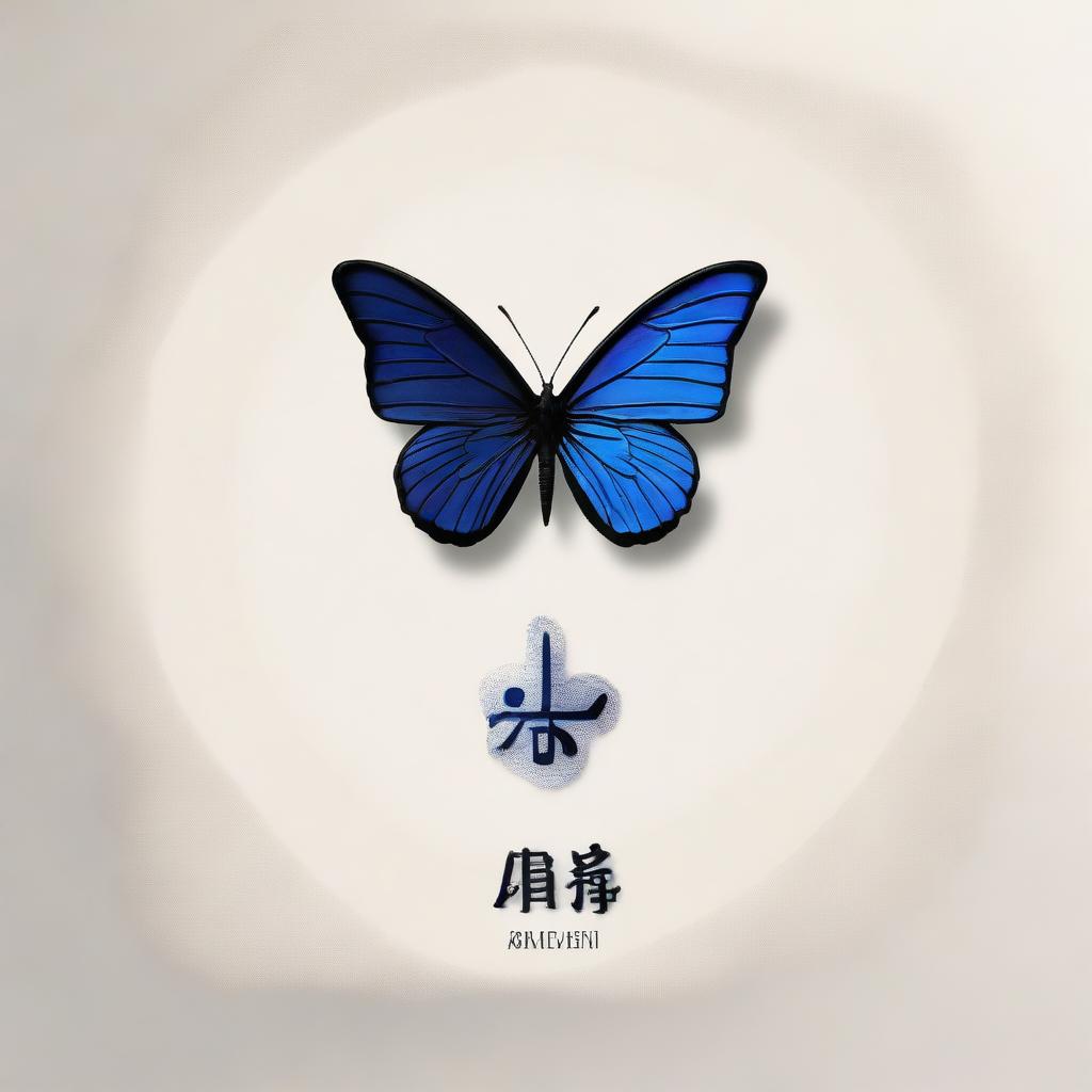 An immersive image featuring a half butterfly with a dark midnight yin logo infused with a hint of blue, elegantly combined with the name 希望.