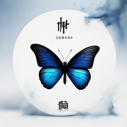 An immersive image featuring a half butterfly with a dark midnight yin logo infused with a hint of blue, elegantly combined with the name 希望.