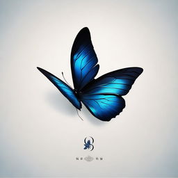 An immersive image featuring a half butterfly with a dark midnight yin logo infused with a hint of blue, elegantly combined with the name 希望.