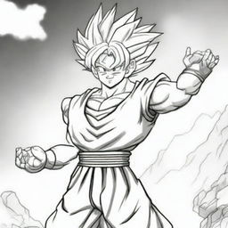 A high-quality digital art image showcasing Goku from Dragonball Z in the style of Fortnite
