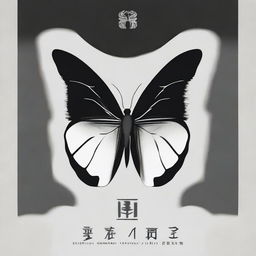 A captivating image of a half butterfly with a dark midnight yin logo subtly infused with gray, adorned with the name 希望.