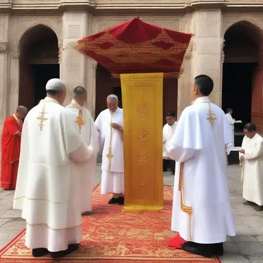 During the religious procession, the priest used a gaff to hang up a sacred cloth on the altar.
