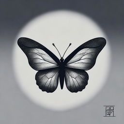 A captivating image of a half butterfly with a dark midnight yin logo subtly infused with gray, adorned with the name 希望.