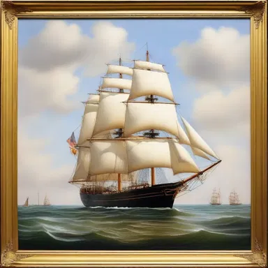 The painting featured a tall ship with its gaff sail beautifully depicted.