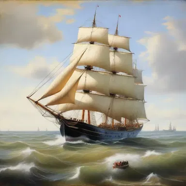 The painting featured a tall ship with its gaff sail beautifully depicted.