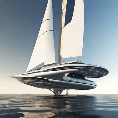 The futuristic spaceship had advanced gaff technology to support its sails.