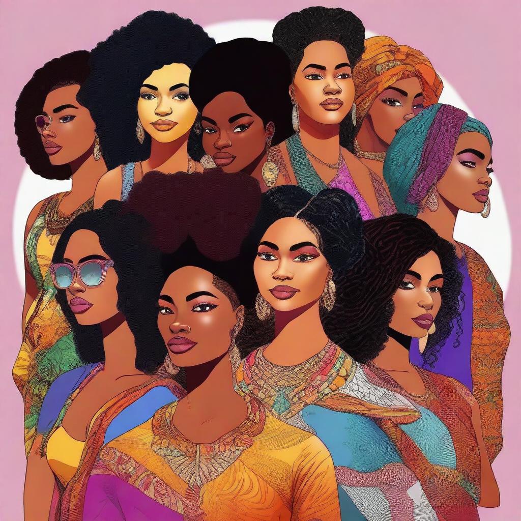 A high-quality digital art piece showcasing a diverse group of women