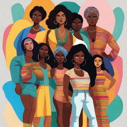 A high-quality digital art piece showcasing a diverse group of women
