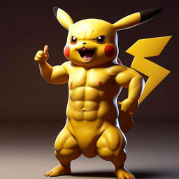 Muscular Pikachu in a pose giving a 'thumbs up', signifying a 'natty' or natural physique