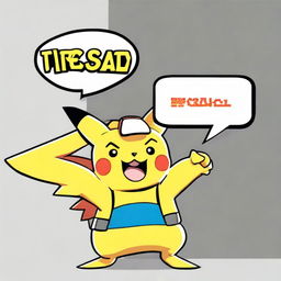 Muscular Pikachu giving a 'thumbs up', with a speech bubble saying 'based', next to a large business card with 'TREN' in bold capital letters