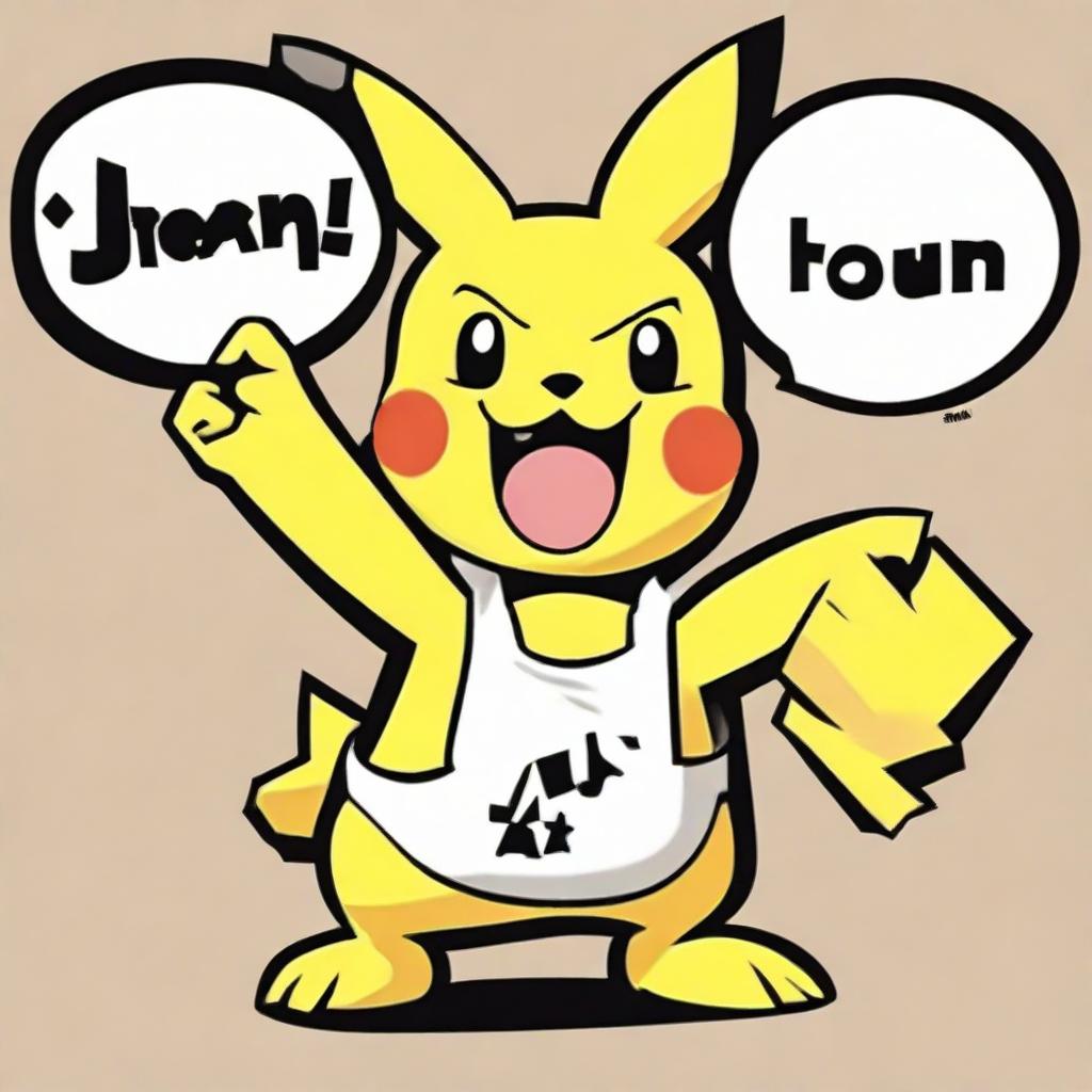 Muscular Pikachu giving a 'thumbs up', with a speech bubble saying 'based', next to a large business card with 'TREN' in bold capital letters