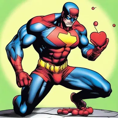 The superhero in the comic book series gains superhuman strength by eating heart cherries.