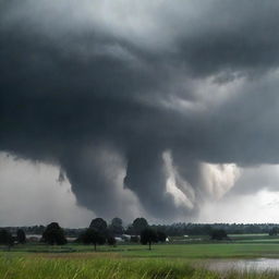 A powerful rainstorm with dark, looming clouds and intense downpours drenching the earth