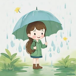 Illustrate Lily communicating her concern to the raindrop, which responds with a smile and an explanation of how his presence brings not only rain but also nourishment, essential for the flowers to grow strong and beautiful.