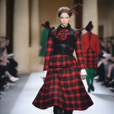 The fashion designer showcased a bold collection inspired by the skirl of bagpipes.