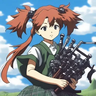 The main character's transformation was accompanied by the skirl of bagpipes, enhancing the dramatic intensity of the anime scene.