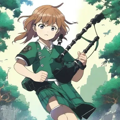 The main character's transformation was accompanied by the skirl of bagpipes, enhancing the dramatic intensity of the anime scene.