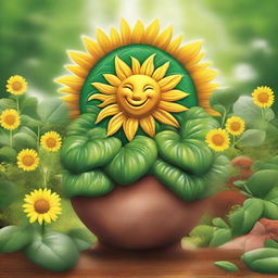 Create an inspirational image conveying the message of growth and resilience in the face of adversity, symbolized through the cycle of sun and rain nurturing a lush garden.