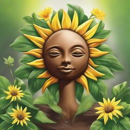 Create an inspirational image conveying the message of growth and resilience in the face of adversity, symbolized through the cycle of sun and rain nurturing a lush garden.