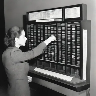 In the old movie theater, the secretary diligently typed the movie schedule on the manifold, creating copies to distribute to the patrons.