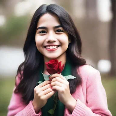 The buck-toothed girl couldn't help but smile when her crush gave her a red rose on Valentine's Day.