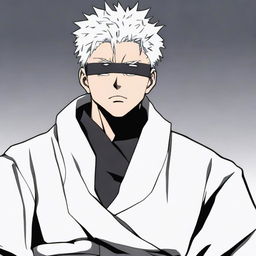 Gojo Satoru from Jujutsu Kaisen wearing his characteristic white robe and blindfold, showing a confident and powerful pose.