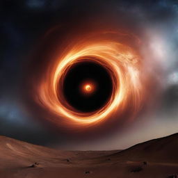 An extraordinary spectacle of a blackhole situated on planet Earth, distorting the space around it.