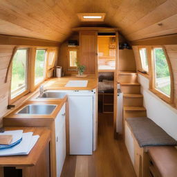 A quaint, efficiently designed tiny house crafted into the architecture of a boat.