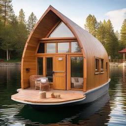 A quaint, efficiently designed tiny house crafted into the architecture of a boat.