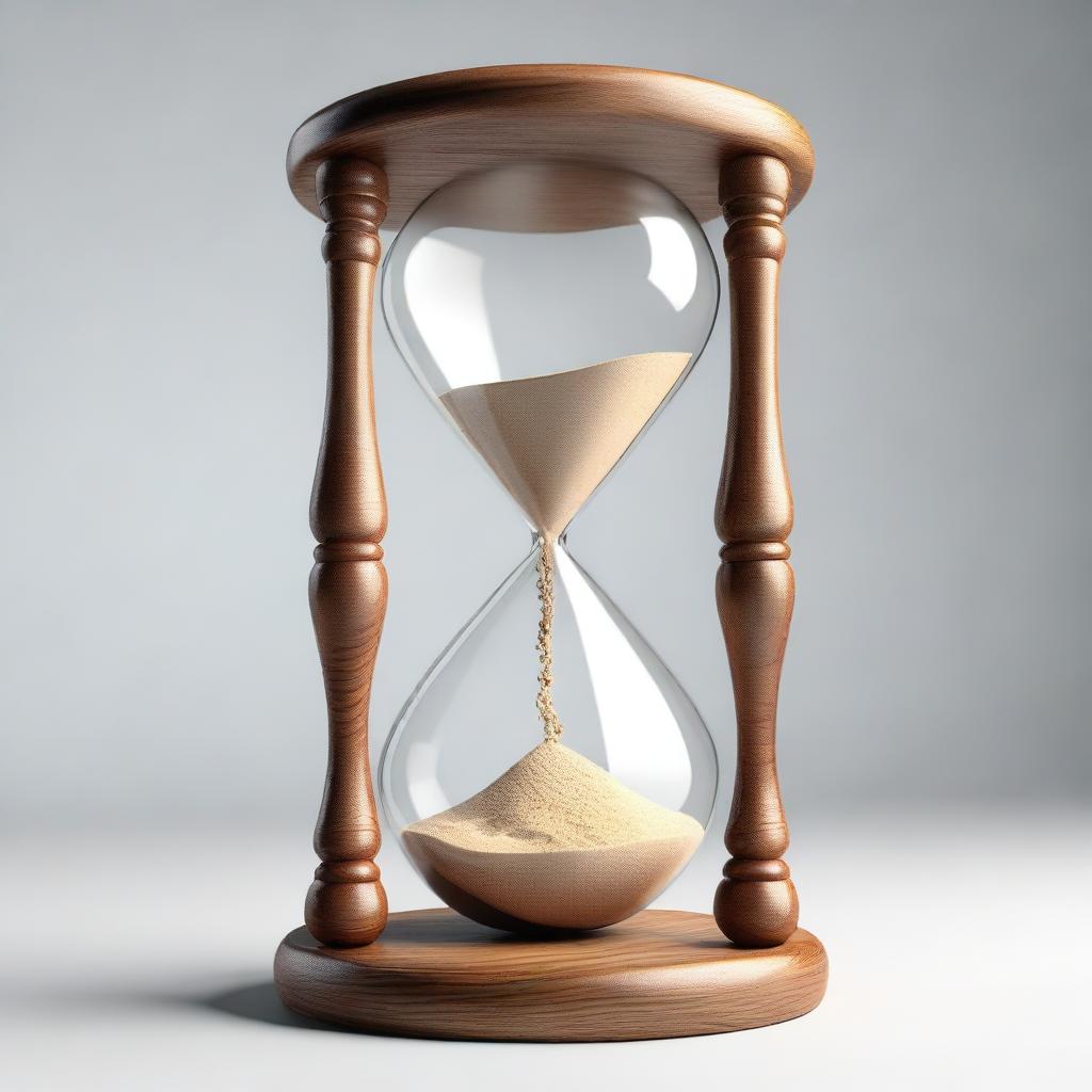 A high-quality, realistic 3D render of an hourglass on a transparent background
