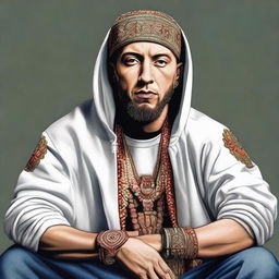 High-quality, unique rendition of rapper Eminem outfitted with an Ottoman serban and a beard, showcasing cultural blending.