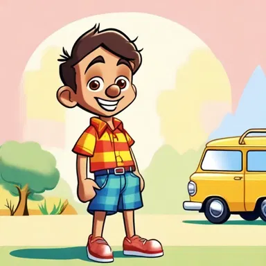 The cartoon character was dressed in a cheery madras shirt for a summertime adventure.