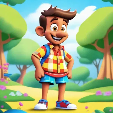 The cartoon character was dressed in a cheery madras shirt for a summertime adventure.