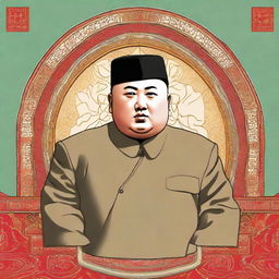 An illustration of Kim Jong Un portrayed as an Imam, wearing typical religious Islamic attire