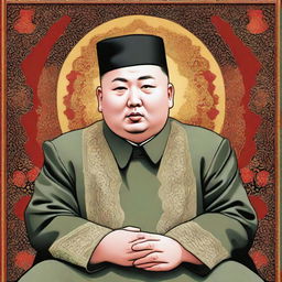 A high-quality depiction of Kim Jong Un as an Imam, dressed in traditional Islamic spiritual leader attire