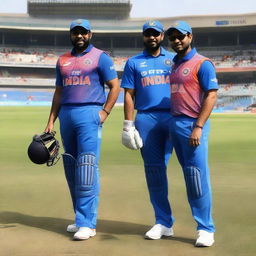 High definition photo of cricketers Rohit Sharma and Sachin Tendulkar together in their Indian cricket team gear