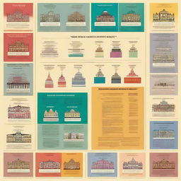 Create an informative and captivating poster representing different forms of societies, distinguished by their structures and norms, with color-coded sections and engaging visuals that represent each type of society.