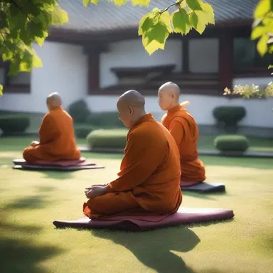 Every morning, the monks take the air in the temple garden as a form of meditation.