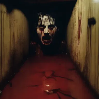 The horror movie featured a terrifying scene where the protagonist got trapped in an underground reservoir filled with blood.