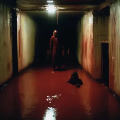 The horror movie featured a terrifying scene where the protagonist got trapped in an underground reservoir filled with blood.