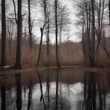Deep in the heart of the haunted forest, there lay a dark, abandoned reservoir that echoed with chilling whispers and eerie laughter.