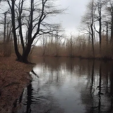 Deep in the heart of the haunted forest, there lay a dark, abandoned reservoir that echoed with chilling whispers and eerie laughter.