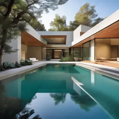 The architect designed the house with a large reservoir at the center, creating a unique and refreshing focal point.