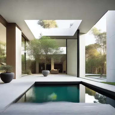 The architect designed the house with a large reservoir at the center, creating a unique and refreshing focal point.