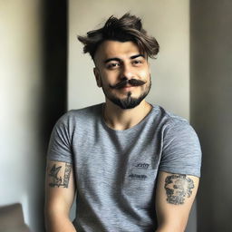 Create me : My name is Fatih Çelen I am an engineer. I am 24 years old. I love swallow and have a swallow tattoo on my left arm. I love Fenerbahçe and machine. My hair cut like russian soldier.my mustache and beard are like V for vandetta 