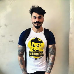 Create me : My name is Fatih Çelen I am an engineer. I am 24 years old. I love swallow and have a swallow tattoo on my left arm. I love Fenerbahçe and machine. My hair cut like russian soldier.my mustache and beard are like V for vandetta 