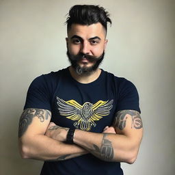 Create me : My name is Fatih Çelen I am an engineer. I am 24 years old. I love swallow and have a swallow tattoo on my left arm. I love Fenerbahçe and machine. My hair cut like russian soldier.my mustache and beard are like V for vandetta 