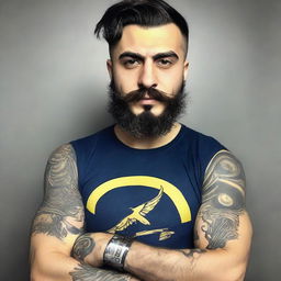 Create me : My name is Fatih Çelen I am an engineer. I am 24 years old. I love swallow and have a swallow tattoo on my left arm. I love Fenerbahçe and machine. My hair cut like russian soldier.my mustache and beard are like V for vandetta 