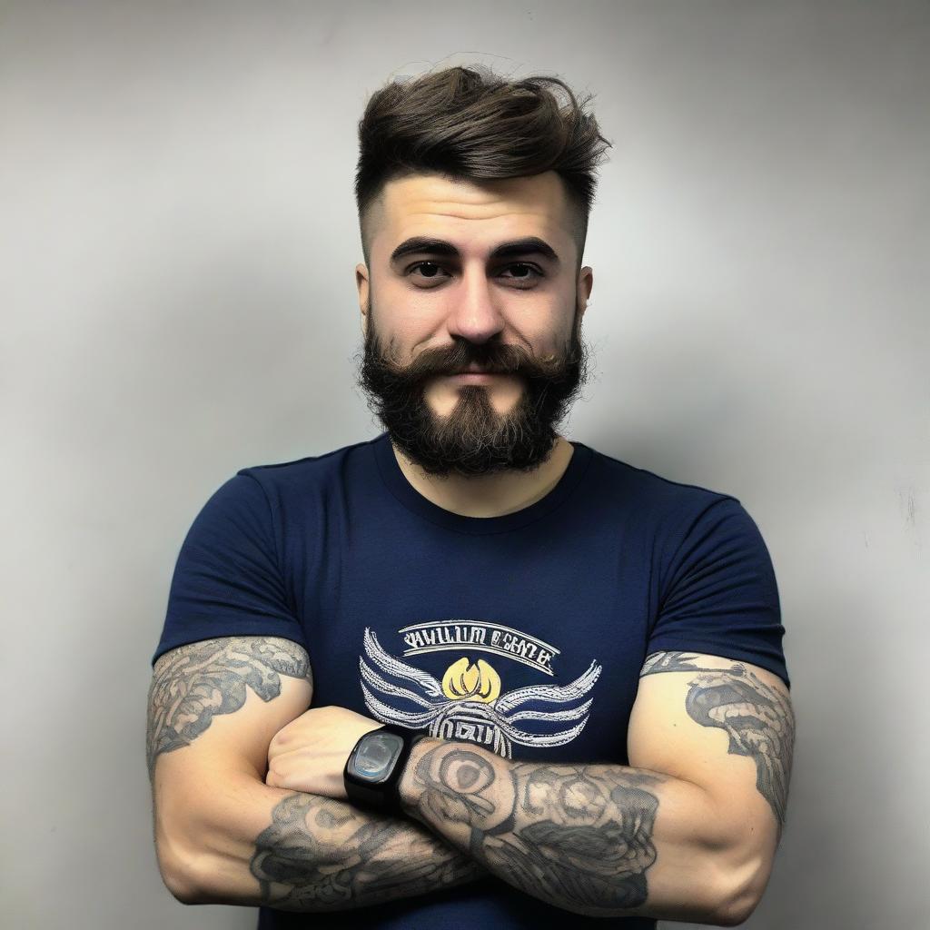 Create me : My name is Fatih Çelen I am an engineer. I am 24 years old. I love swallow and have a swallow tattoo on my left arm. I love Fenerbahçe and machine. My hair cut like russian soldier.my mustache and beard are like V for vandetta 