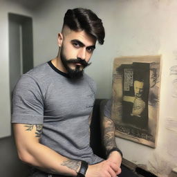 Create me : My name is Fatih Çelen I am an engineer. I am 24 years old. I love swallow and have a swallow tattoo on my left arm. I love Fenerbahçe and machine. My haircut short and like russian soldier.my mustache and beard are like V for vandetta 